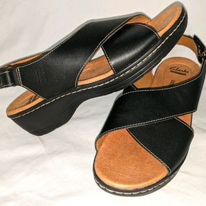 Clarks Collection Soft Cushion black wedge sandal